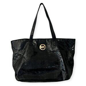 Michael Kors Jet Set Tote Bag Black Snakeskin Pattern Shoulder Bag – Large